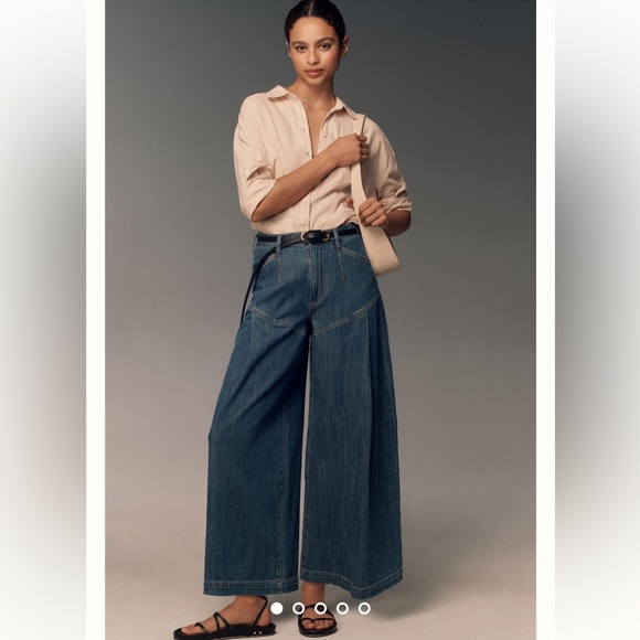 Pilcro Denim - Pilcro By Anthropologie Seamed Flounce High-Rise Wide-Leg Jeans Size 32